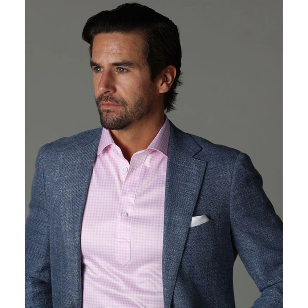 NWT Collars and Co Semi-Spread Collar Polo Pink Gingham Medium - Picture 4 of 9
